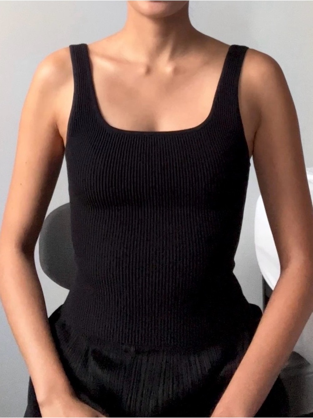 Aritzia Babaton Black Ribbed Square-Neck Tank Top - Women's